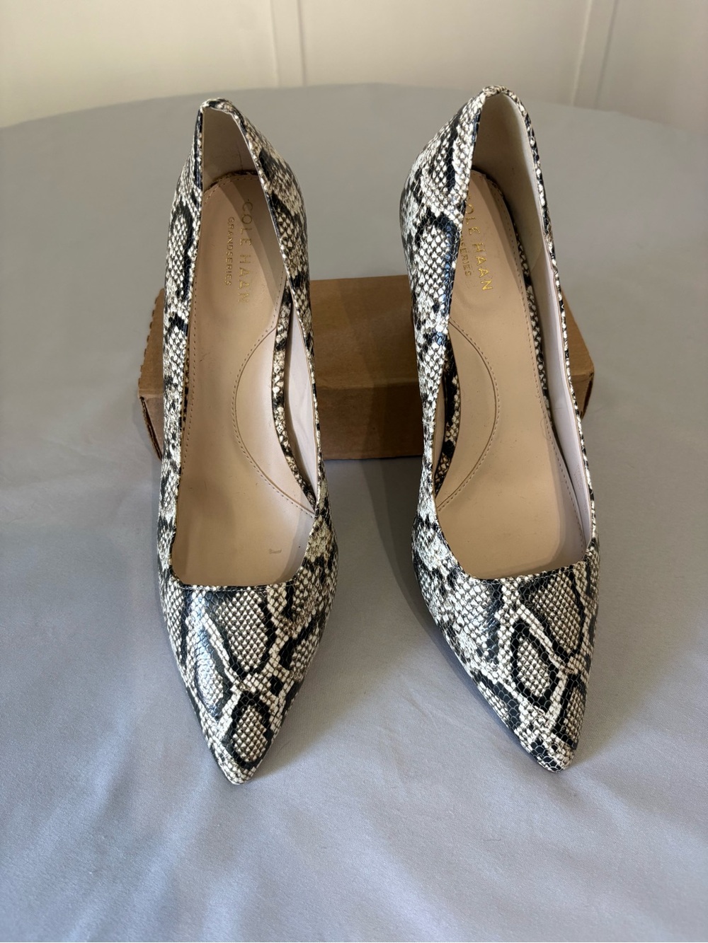 Cole Haan Snake-Print Pointed Toe Pumps - Black & White